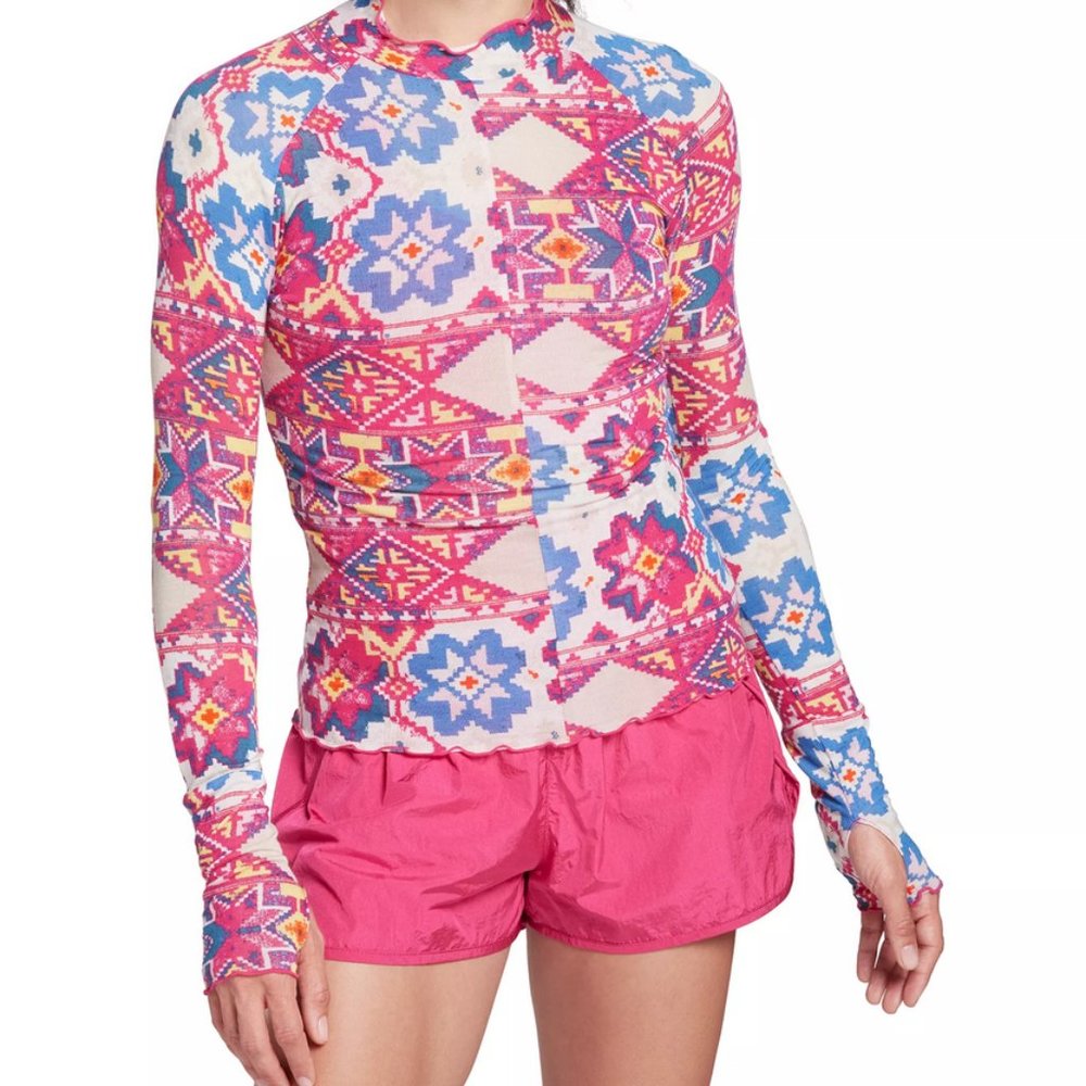 Free People Movement Fairisle Magenta Printed Long Sleeve Top